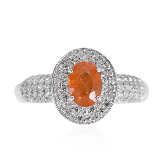 Genuine Spessartine Garnet & Zircon Ring in Platinum Over 925 Size 6! NEW - Picture 7 of 14